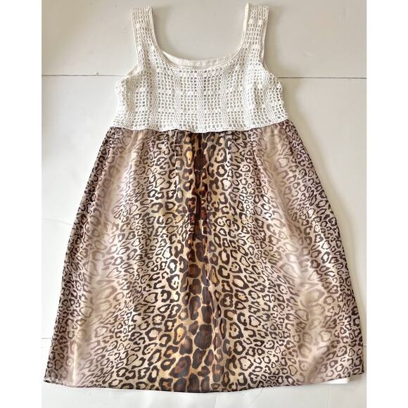 V Christina Dress L White Crochet Animal Print Flare Midi Beachy Boho Sleeveless - Picture 7 of 7